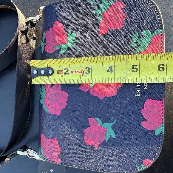 Kate Spade Madison Rose Toss Print Saddle Bag Crossbody Black Multi- NWT - Picture 11 of 12